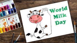  World Milk Day drawing for kids | 1 June milk day, kids drawing