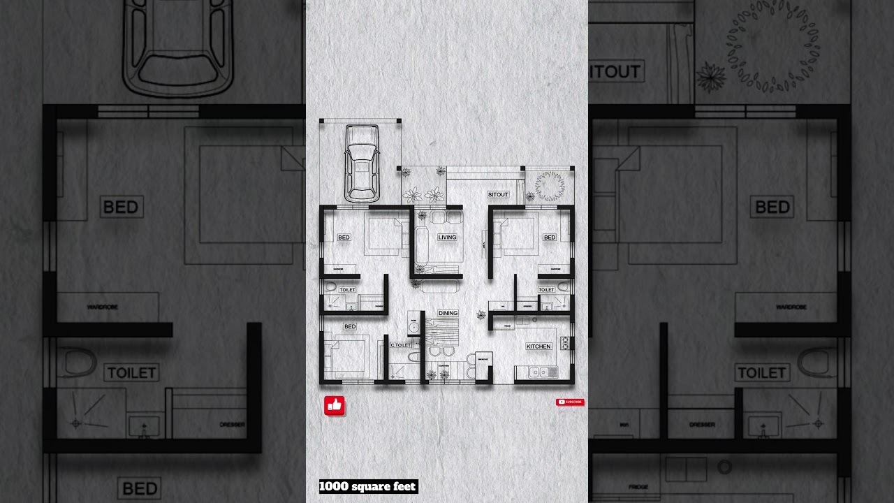 Houseplan 1000 square feet vaasthu 3bhk #home #houseplan #3bhk #floorplan #keralahomedesign