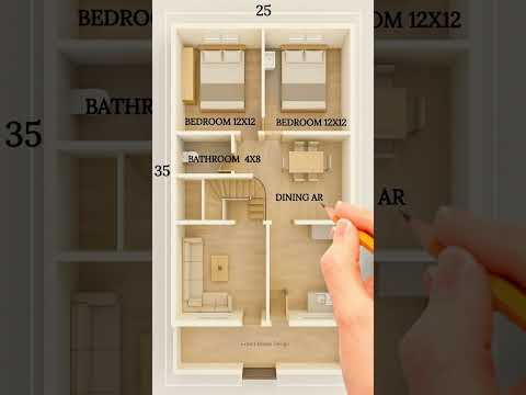25x35 2BHK House Plan | Hand-Drawn Floor Plan & Furniture Layout & Cut Section 📐✍️ #2bhkhousedesign