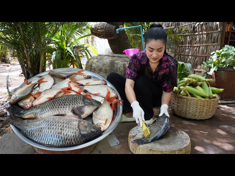 Mother and daughter cooking - Fresh fish cook with vegetable around home - Countryside Life TV