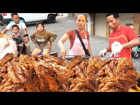 The super grilled beef! Juicy & Spicy Taste! Cambodian street food