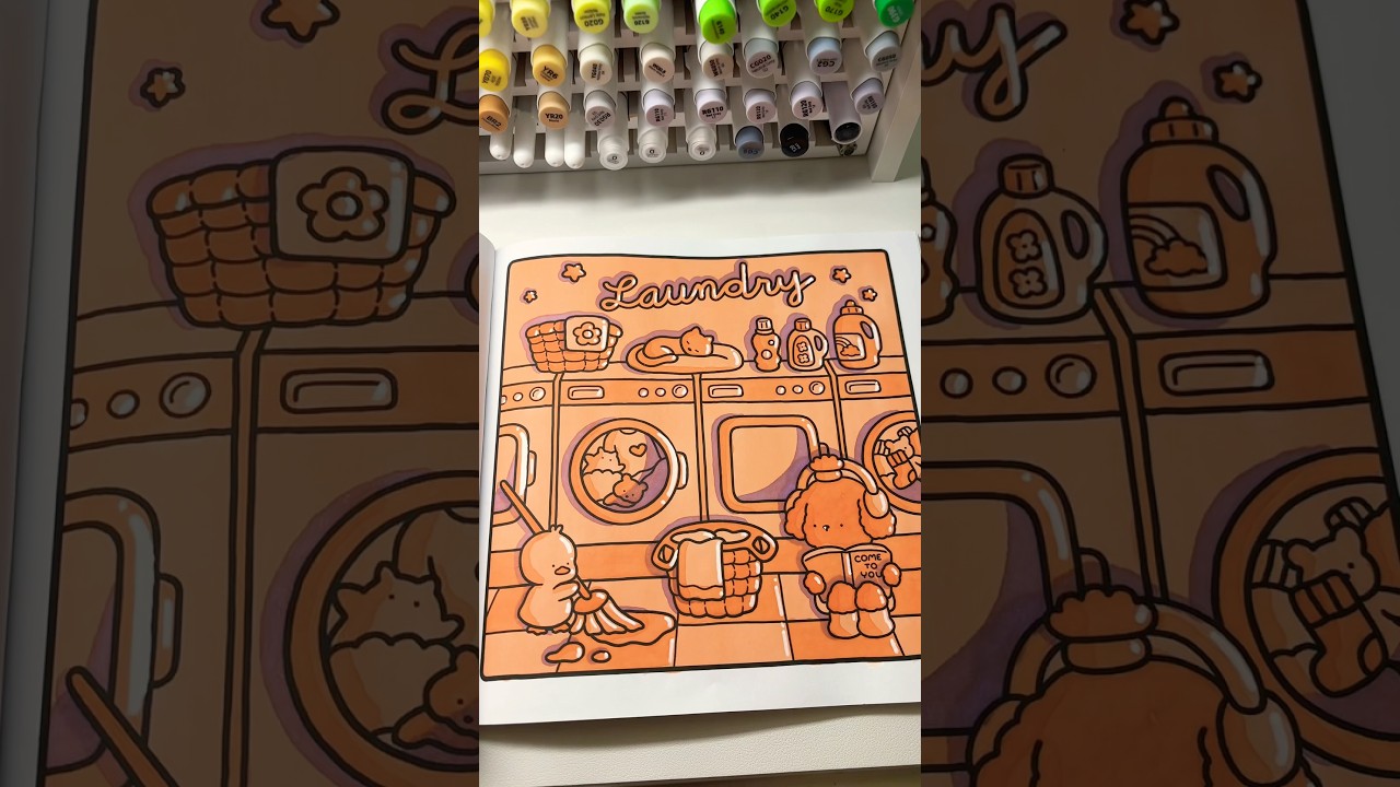 two color challenge 🤩 back vs front of “Cozy Friends” Coloring Book by Coco Wyo using Ohuhu Markers