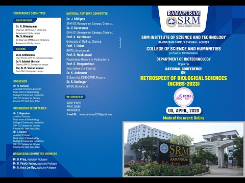 SRMIST - FSH - A ONE DAY NATIONAL CONFERENCE ON RETROSPECT OF BIOLOGICAL SCIENCES (NCRBS - 2023)
