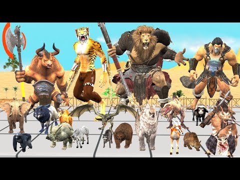 4 Hero's vs Gaint Wild Animals Death Fight Animals Revolt Battle Simulator|Animals Doodles TV|Arbs