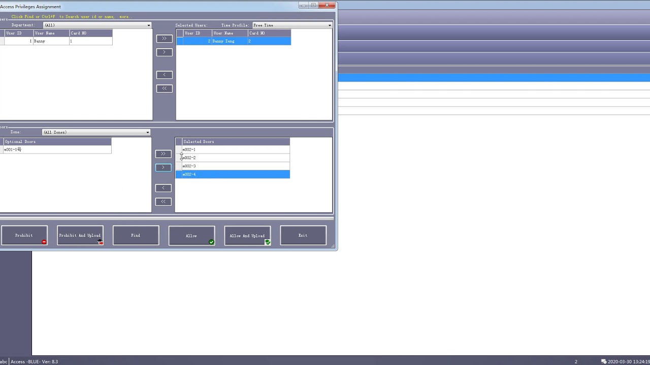 how to set the password on the access control board software
