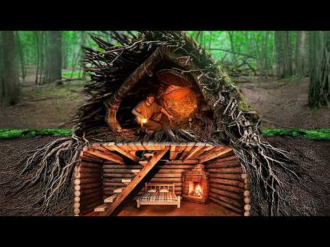 Man Builds a Survival Dugout in the Forest 🌲🏡 Secret Dungeon in a Big Hollow. Bushcraft