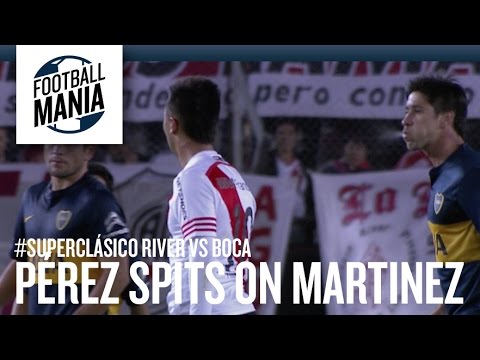 Pablo Pérez Spits on Gonzalo Martinez! River Vs. Boca - Copa Libertadores 2015