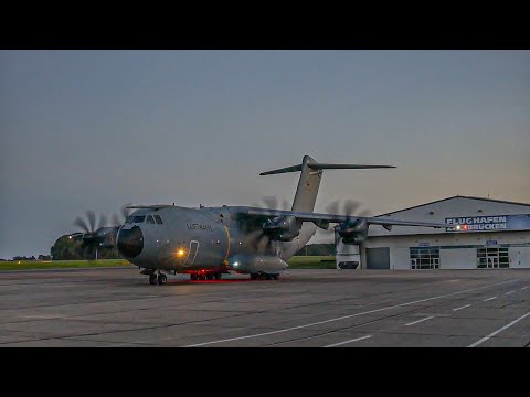 Full Luftwaffe A400M startup and takeoff with paratroopers