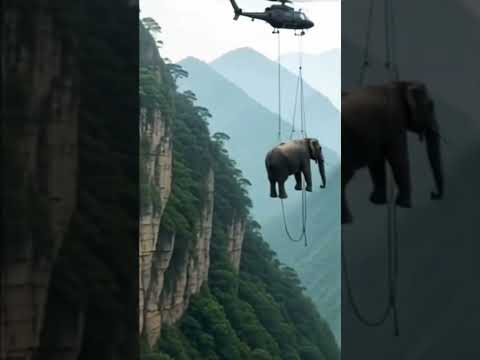 Elephant rescued by helicopter #animals #rescue #shorts