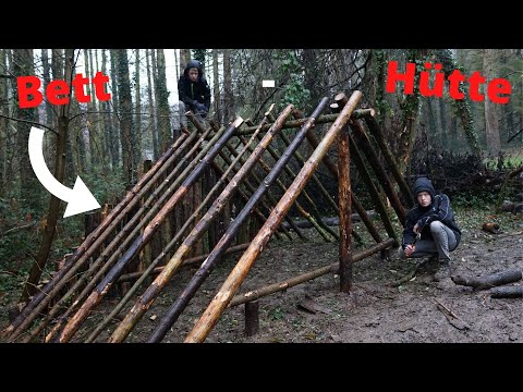 neue Hütte im Bushcraft Camp | Betten entstehen | Bushcraft Camp #9