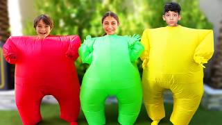Jason Plays Tag with Friends in Inflatable Costume