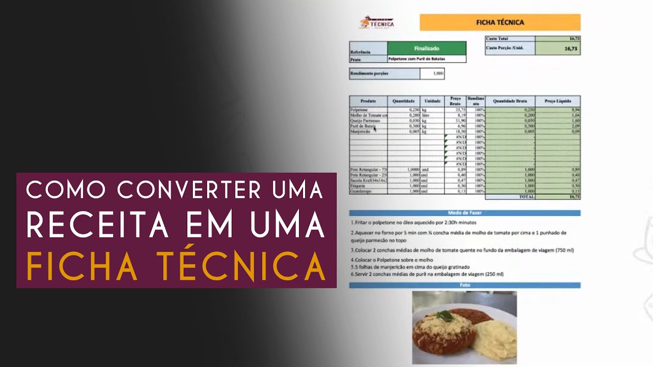 Como converter uma RECEITA em uma FICHA TÉCNICA