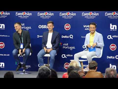 Press conference for Vanja Radovanovic from Montenegro after first rehearsal at Eurovision 2018