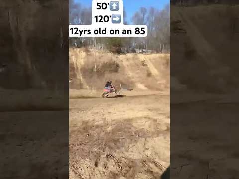 12yr old on an 85 jumps 50’ up and 120’ long using the “elevator” #motocross #dirtbike