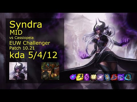 Syndra vs Cassiopeia Mid - EUW Challenger 5/4/12 Patch 10.21 Gameplay