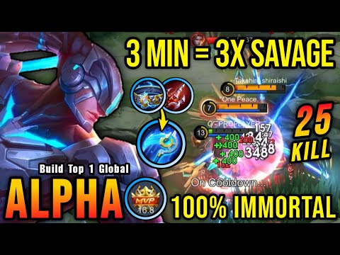 3 Minutes 3x SAVAGE!! Alpha Unlimited True Damage Build (MUST TRY) - Build Top 1 Global Alpha ~ MLBB