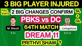 PBKS vs DC Dream 11 Team Prediction | PBKS vs DC Dream 11 Team Analysis Playing11 Pit Rep 64th Match