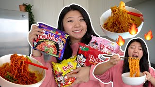 KOREAN RAMEN HAUL! Trying Every Samyang Buldak Noodle Flavor 🔥 (mukbang & cooking)