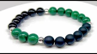 Minerální náramek malachit, onyx - ODHODLÁNÍ (stříbro Ag925)