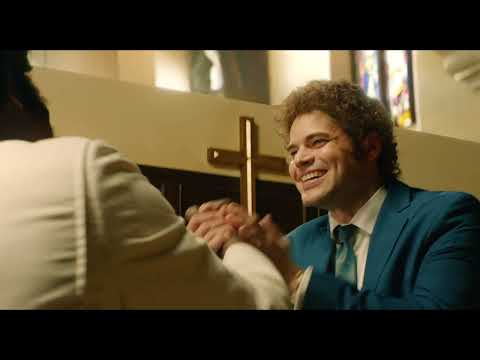 Spinning Gold 2023 movie trailer thumbnail with Jeremy Jordan as Neil Bogart in a recording studio
