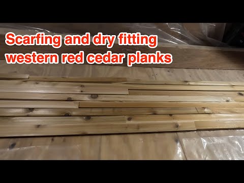 DIY Sailboat - Scarfing and dry fitting cedar planks to prevent hull damage.