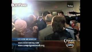 Voter: "We are trying to get a 100% health care for all Americans." 
Romney: "Me too, that is what my plan does."