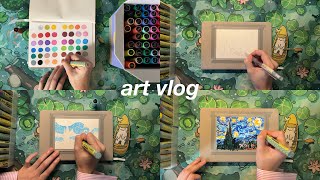 draw with me 🎨 the starry night by van gogh + unboxing new art materials ft. arrtx acrylic markers