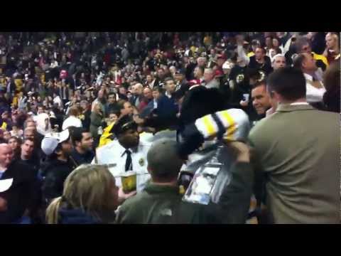 Crowd (fan) fight in stands at Boston Bruins - Montreal Canadiens Hockey Game November 27 2011 in HD