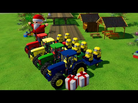 TRANSPORTING GIANT SUPER MINIONS WITH COLORED CLAAS TRACTORS vs PARKOUR- Farming Simulator 22