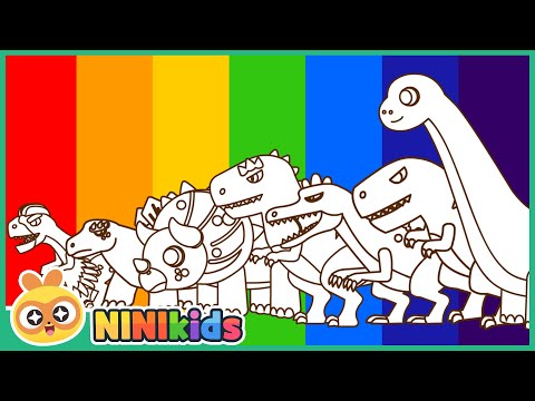 What color dinosaur am I? | Rainbow-Colored Dinosaur | Drawing | T-rex? Triceratops? | NINIkids