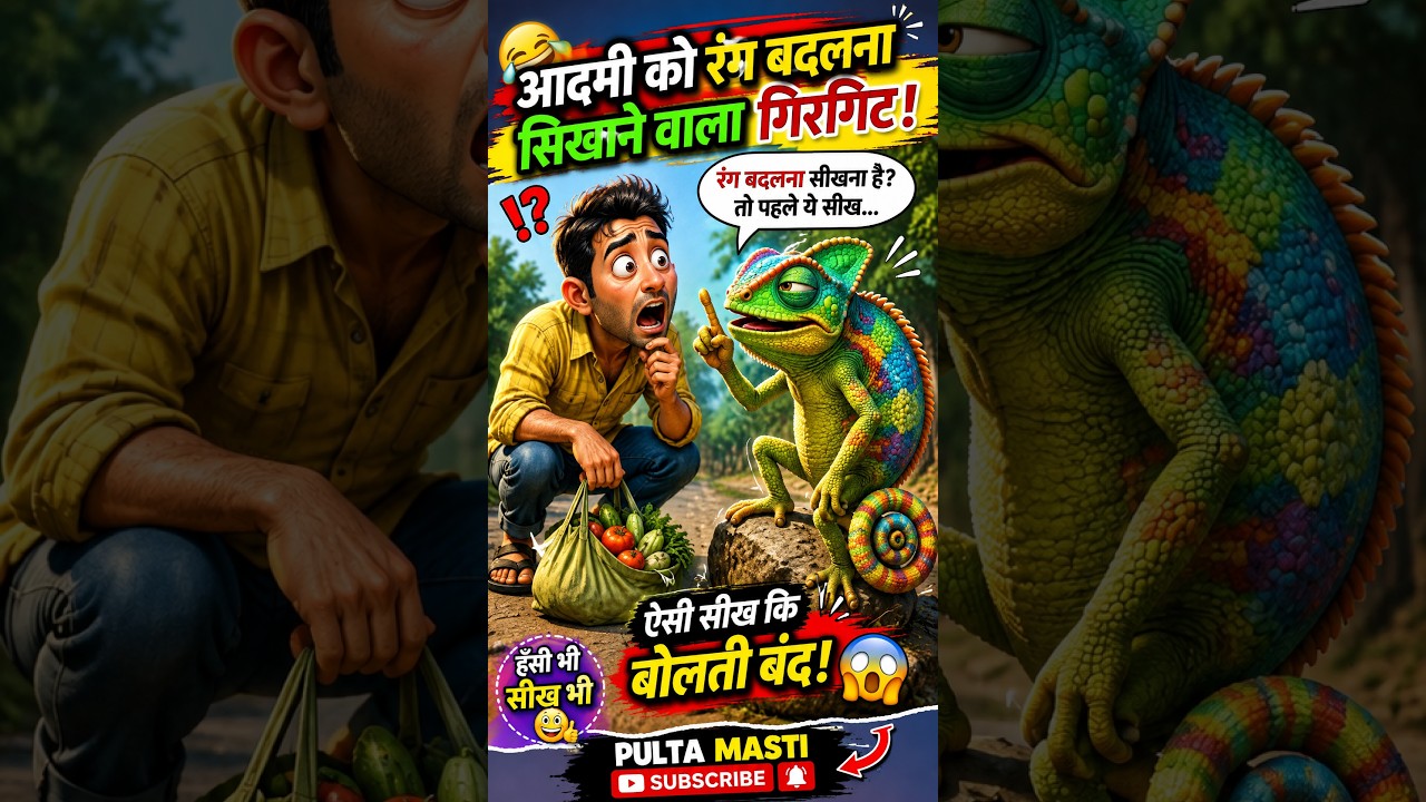 🦎 गिरगिट ने सिखाया ऐसा सबक कि आदमी रह गया हैरान 😂 | Funny Kids Video | Pulta Masti #Shorts
