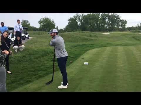 Devils’ Kyle Palmieri plays golfs with hockey stick