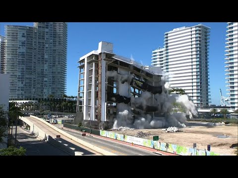Miami Beach's old South Shore Hospital was imploded into rubble by a construction crew Tuesday to make way for new construction of a high rise condominium building. (April 16)