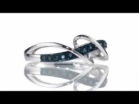 Blue Diamond Ring 1/10 Carat in 10K White Gold