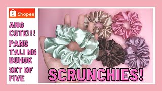 ELEGANT SILK SATIN SCRUNCHIES BUNDLE OF 5 PANG TALI NG BUHOK ANG SOSYAL NAMAN ANG KIKINTAB! SHOPEE