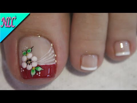 DISEÑO DE UÑAS PARA PIES FLOR Y FRANCÉS ROJO Y BLANCO ¡FÁCIL! – FLOWERS NAIL ART – FRENCH NAIL ART