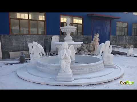 Outdoor large marble water fountain with praying angel statu...