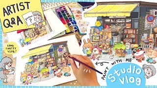 ☆STUDIO VLOG 029☆ Paint with Me 🎨 + Working Illustrator Q&A: art tips, career, freelance business
