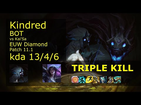 Kindred Bot vs Kai'Sa - EUW Diamond 13/4/6 Patch 11.1 Gameplay