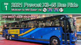 MTA BM1 SUPER EXPRESS Bus Ride via WEST STREET: 2021 Prevost X3-45 1526 from Midtown to Mill Basin