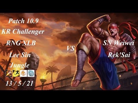 RNG XLB - Lee Sin Jungle vs Rek'Sai - SN Weiwei - KR Challenger 1300 LP - Patch 10.9