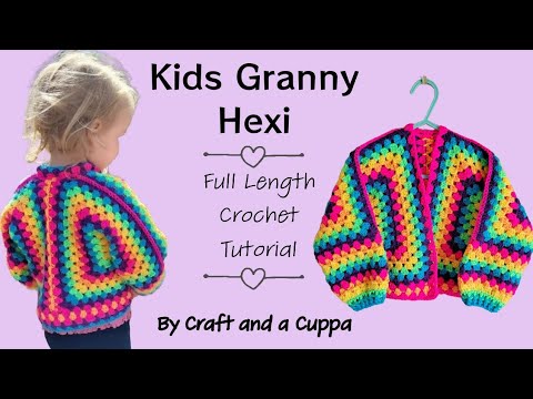 Kids Granny Hexagon Cardigan, Crochet tutorial, Learn to crochet, Hexagon Cardigan, Hexi Cardi