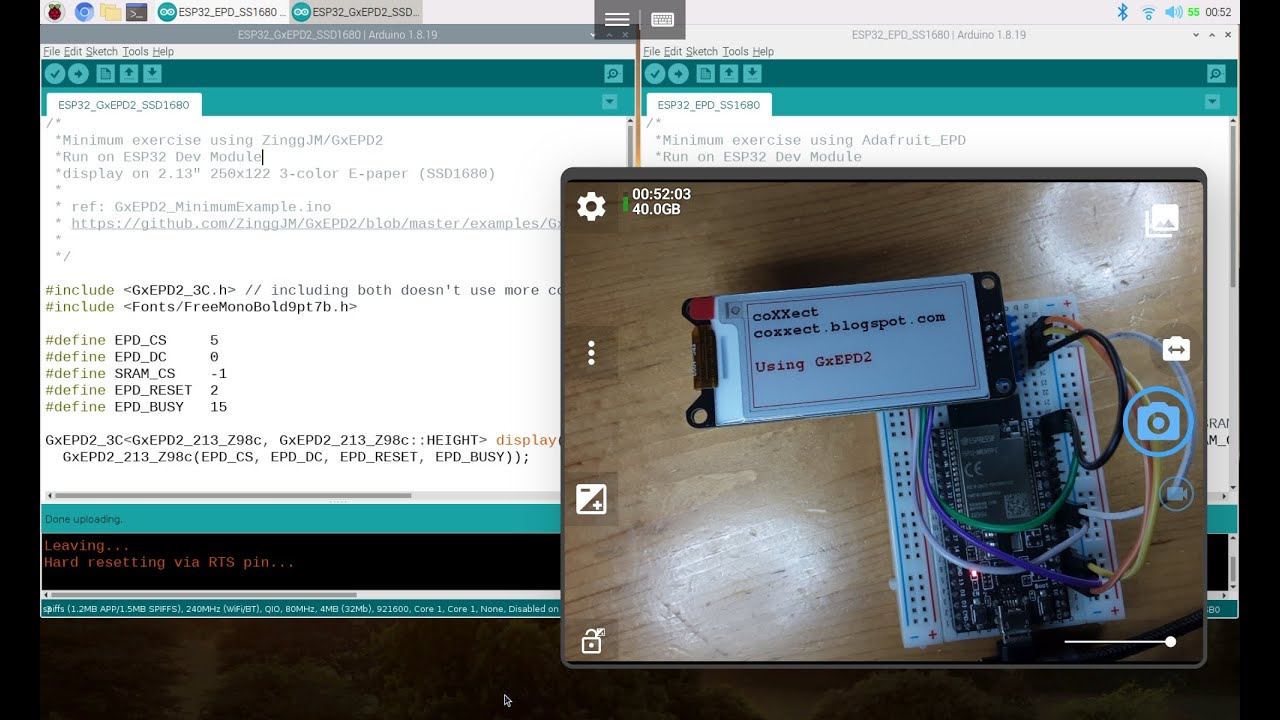 Min ex. to display on 2.13" 250x122 3-color E-paper with ESP32-S3, using GxEPD2 and Adafruit_EPD