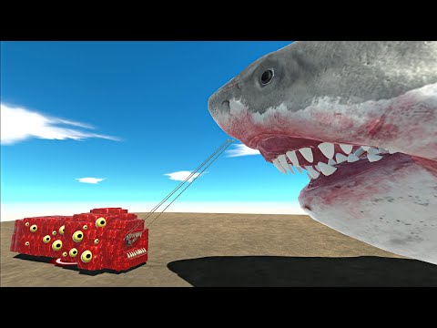 Giant Mutant Megalodon vs Train Eater & Other Units in Animal Revolt Battle Simulator