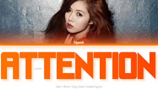 HyunA (현아) Attention Color Coded Lyrics (Han/Rom/Eng)