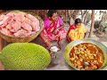 chicken curry recipe with RAW JACKFRUIT cooking&eating by santali tribe women||rural village India