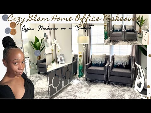 SMALL HOME OFFICE MAKEOVER ON A BUDGET | COZY GLAM HOME OFFICE MAKE OVER + CLEAN WITH ME