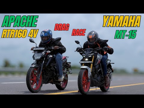 TVS Apache RTR160 4V vs Yamaha MT15 Drag Race