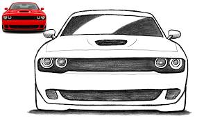 How to Draw a Dodge Challenger Hellcat 🔥 | Easy Step-by-Step Muscle Car Drawing Tutorial