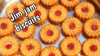 JIM JAM Treat Biscuits recipe without oven || Home made Jam Biscuit Recipe || No Oven Biscuits